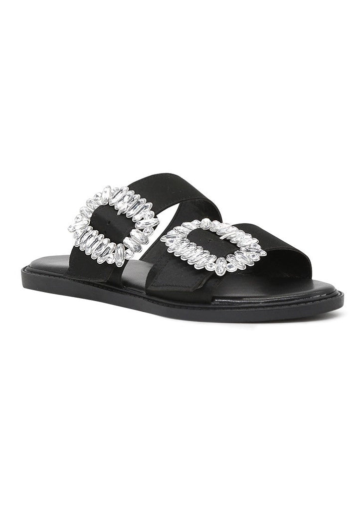 Black Double Strap Flat Sandals