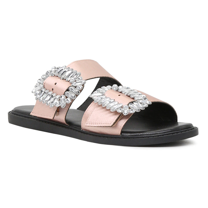 Pink Double Strap Flat Satin Sandal - Pink