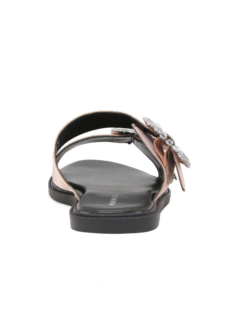 Pink Double Strap Flat Satin Sandal - Pink