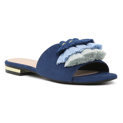 Blue Flat Sandal with Tassels