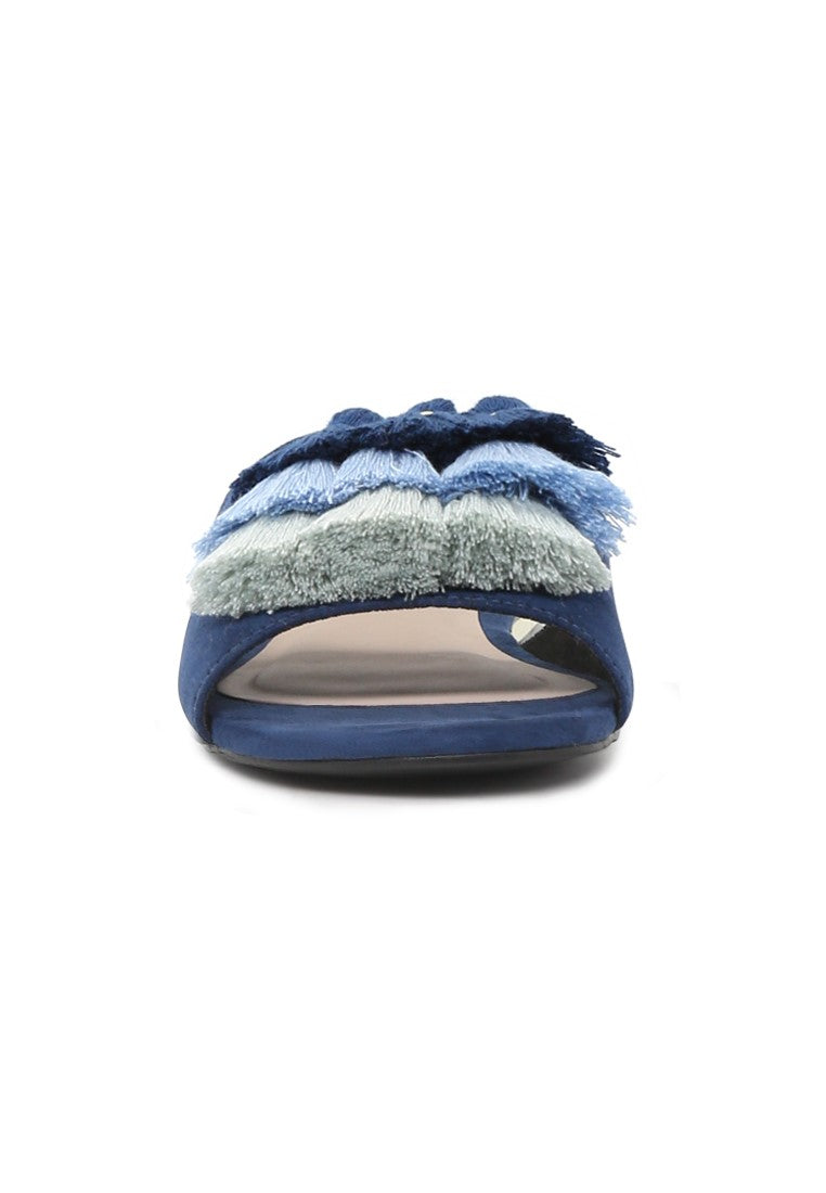 Blue Flat Sandal with Tassels - Blue