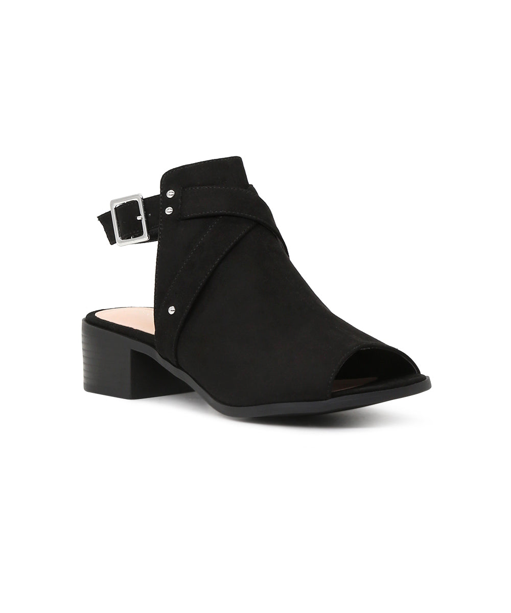 Black Color Peep Toe Ankle Cut Strap Sandals - Black