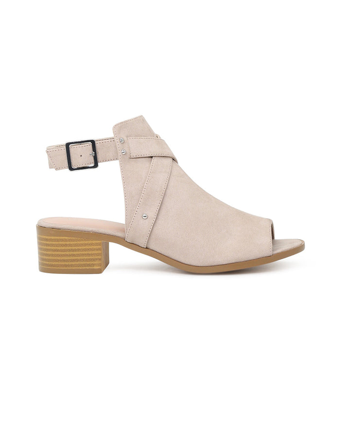 Stone Color Peep Toe Ankle Cut Strap Sandals - Beige