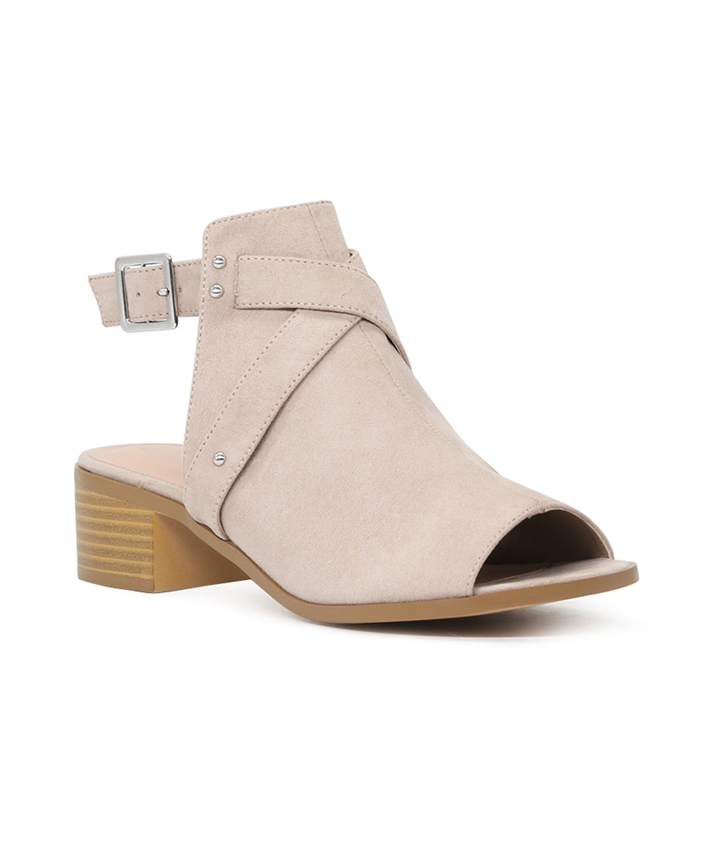 Stone Color Peep Toe Ankle Cut Strap Sandals - Beige