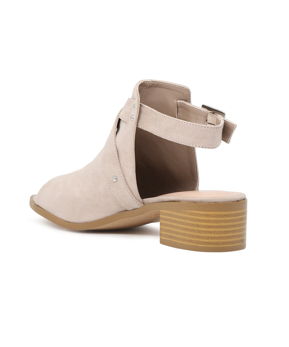 Stone Color Peep Toe Ankle Cut Strap Sandals - Beige