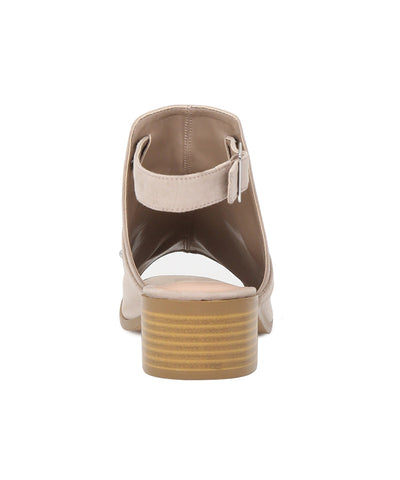 Stone Color Peep Toe Ankle Cut Strap Sandals - Beige