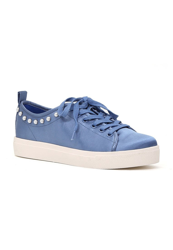 Shawna Blue Metallic Pearl Lace Up Sneakers - Blue