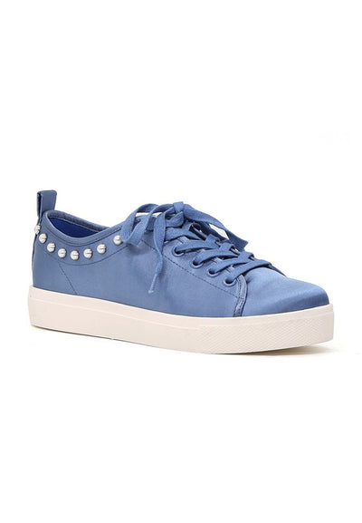 Shawna Blue Metallic Pearl Lace Up Sneakers