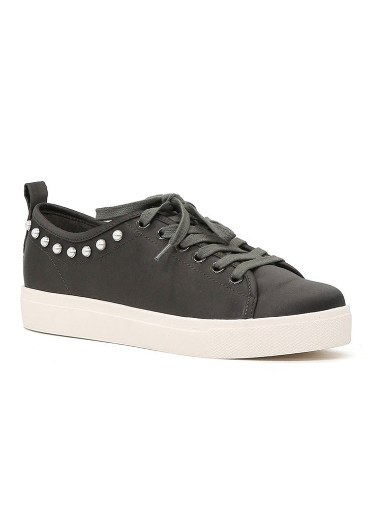 Shawna Grey Metallic Pearl Lace Up Sneakers - Grey