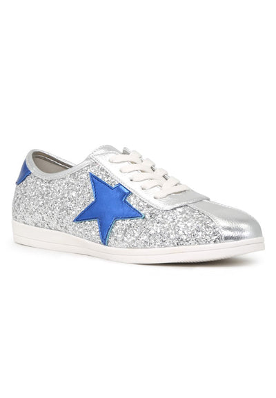 Silver Star Glitter Lace-Up Sneakers - Silver