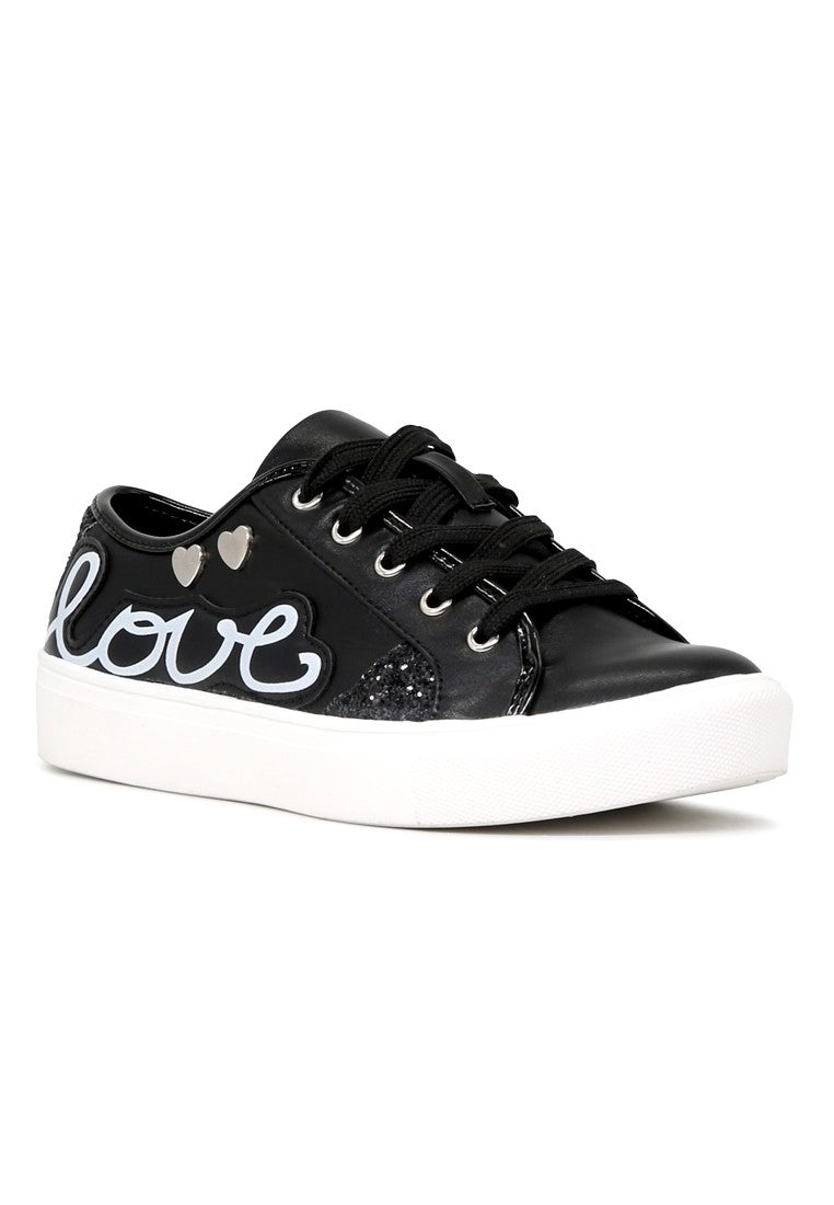 Black Love Print Lace-Up Sneakers