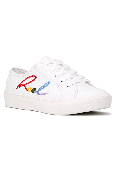 White Real Print Lace-Up Sneakers - White