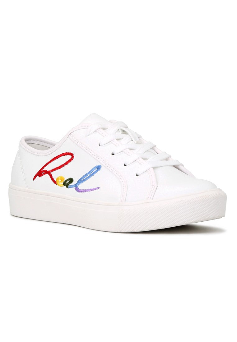 White Real Print Lace-Up Sneakers