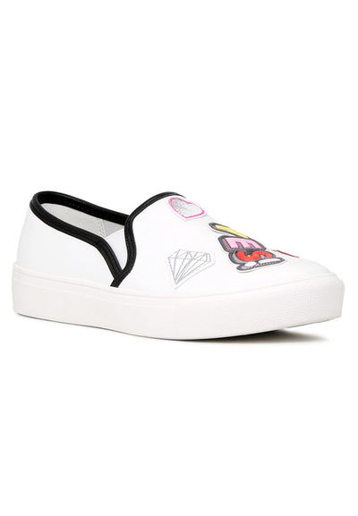 White Yes Print Slip-On Sneakers