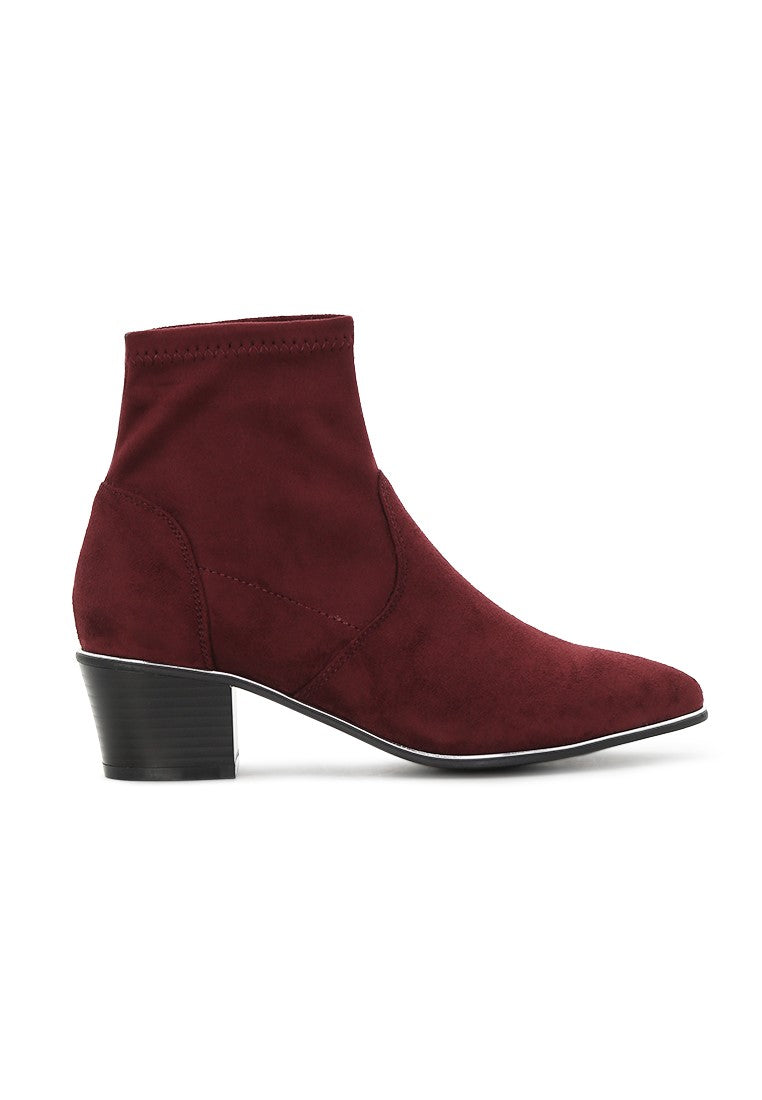 Wine Red Mid Heel Boots - Wine