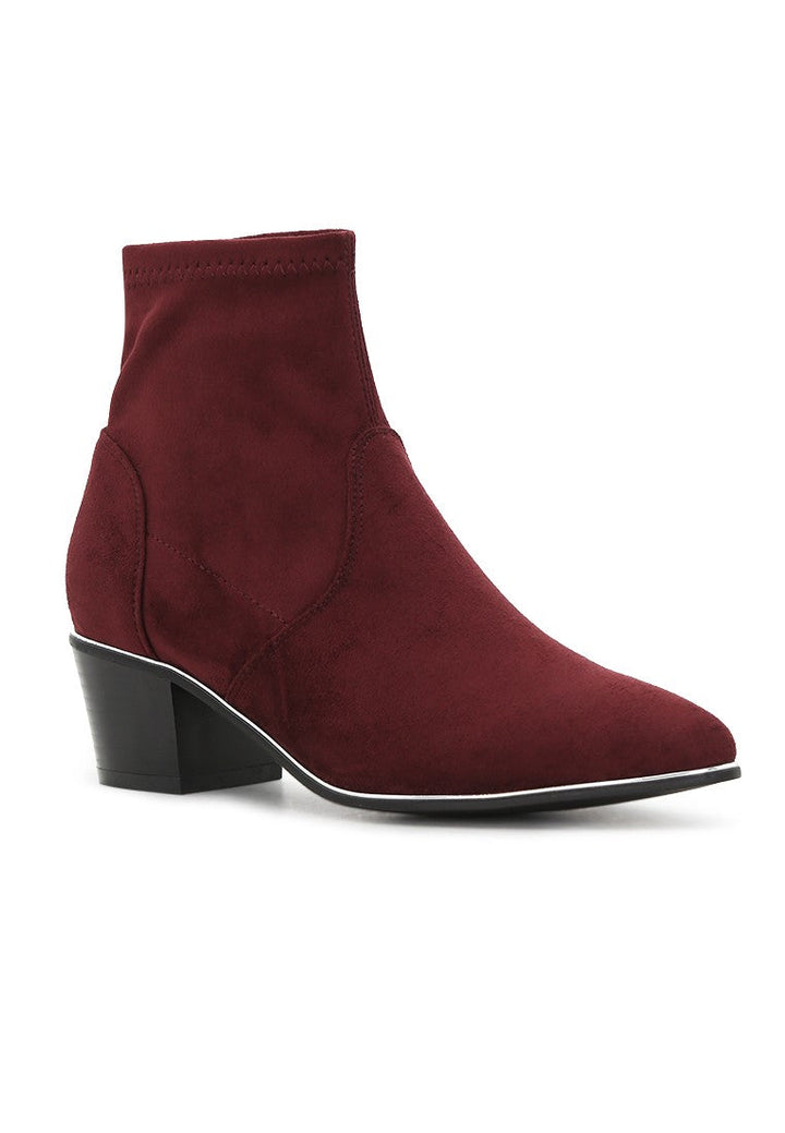 Wine Red Mid Heel Boots - Wine