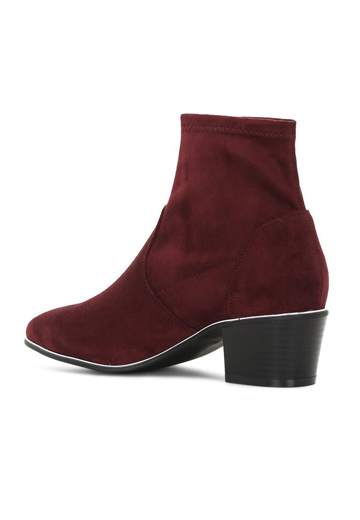 Wine Red Mid Heel Boots - Wine