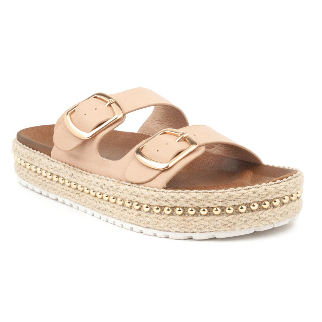 Nude Braided Espadrilles with Metallic detail in flatform - Nude