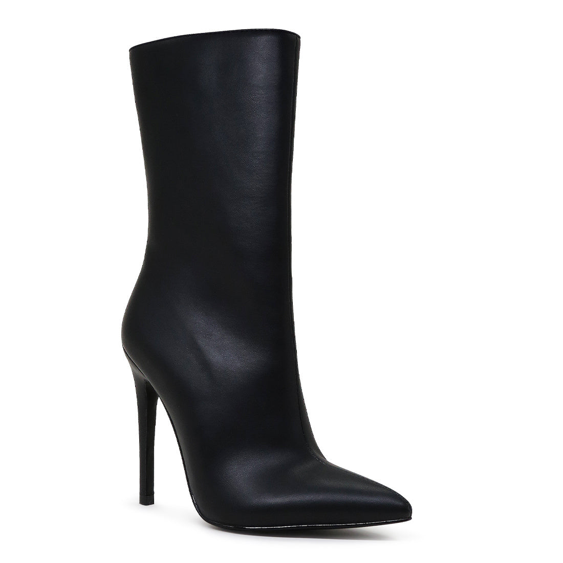 pointed toe stiletto high ankle boots#color_black