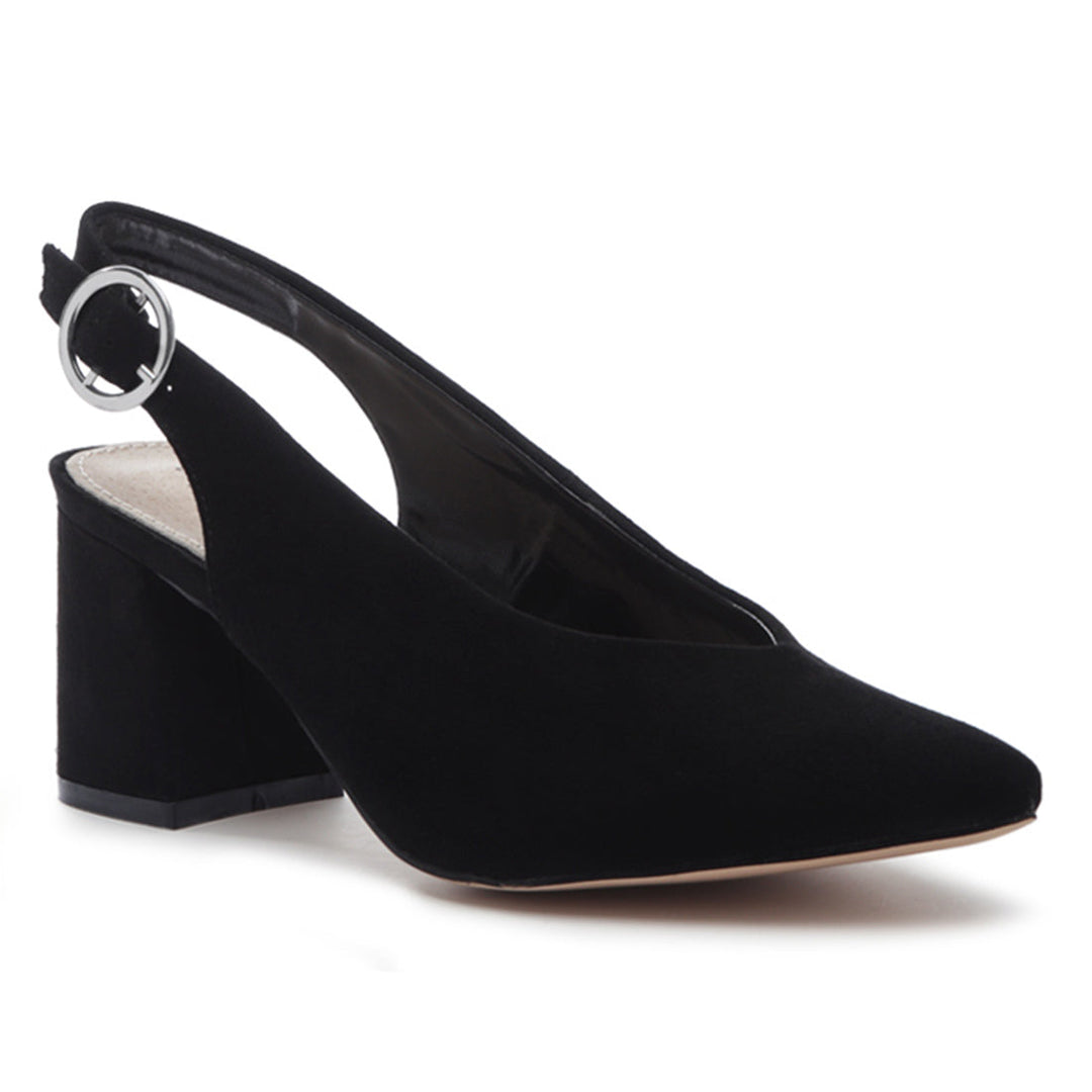 Solid Black Heeled Slingback - Black