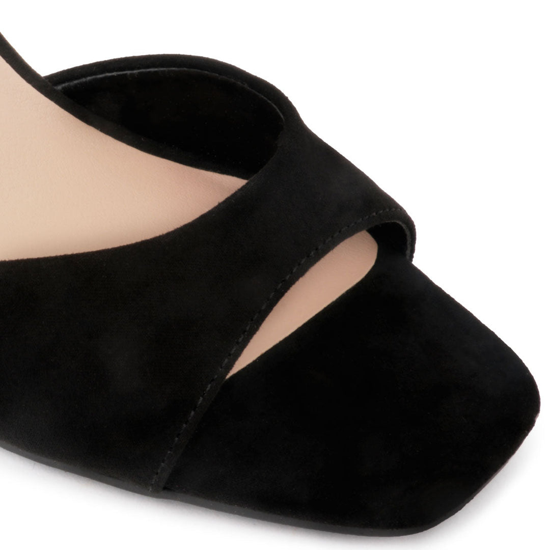 Black High Clear Heel Ankle Strap Sandal - Black