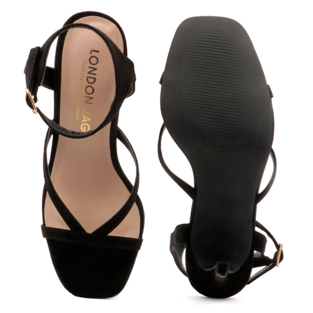Black High Heel Strappy Ankle Strap Sandal - Black