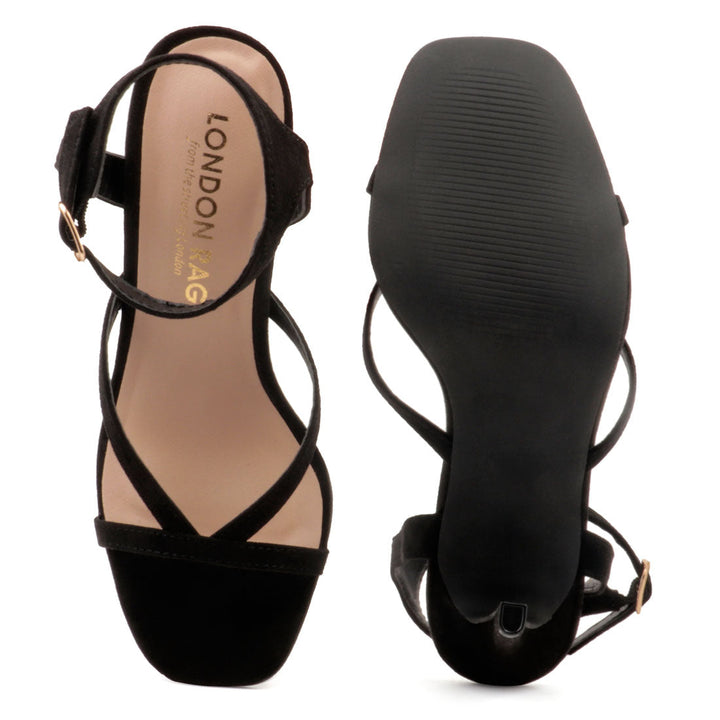 Black High Heel Strappy Ankle Strap Sandal - Black