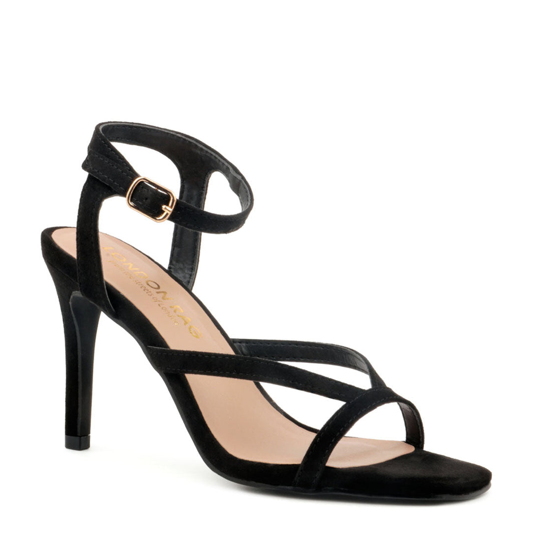 Black High Heel Strappy Ankle Strap Sandal - Black