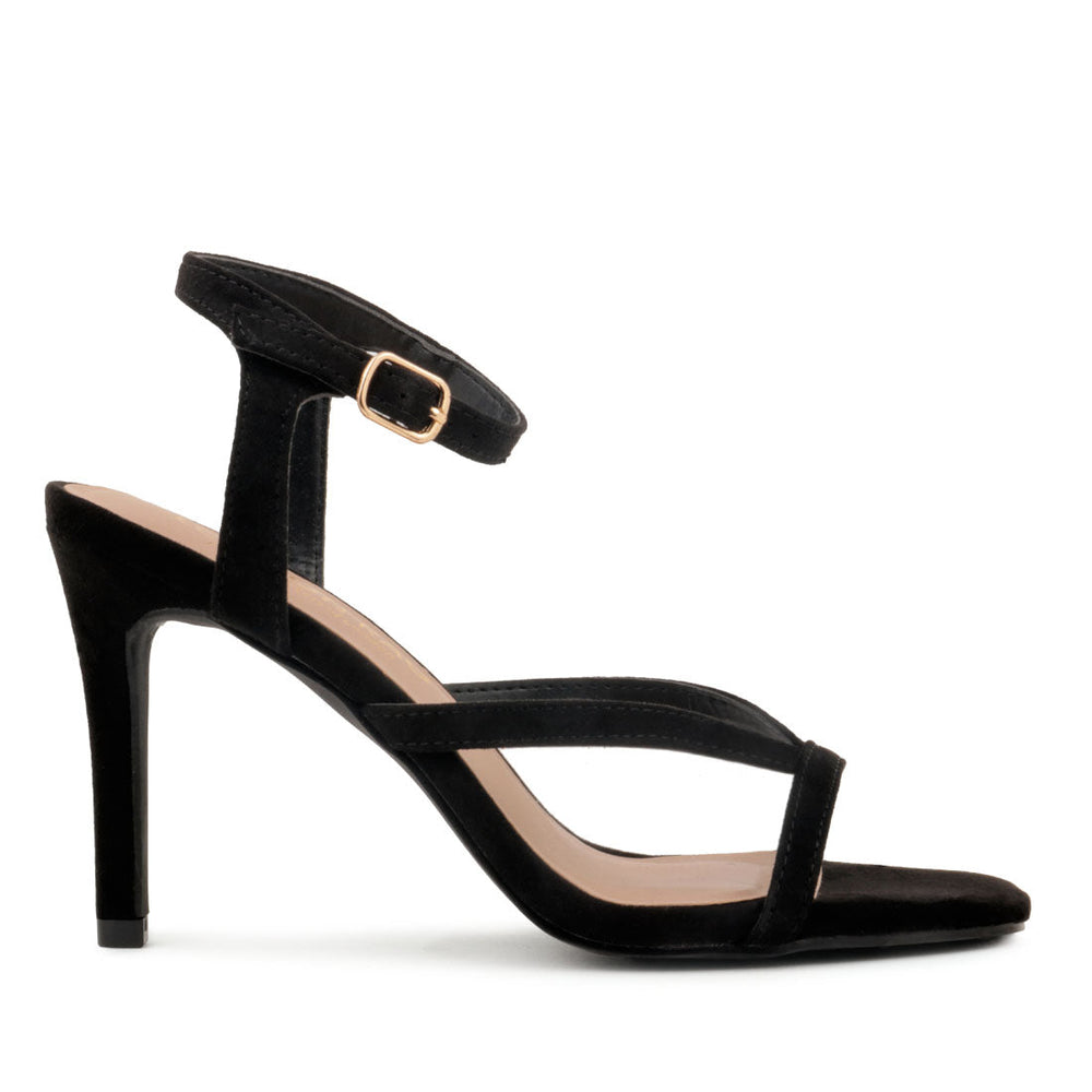 Black High Heel Strappy Ankle Strap Sandal - Black