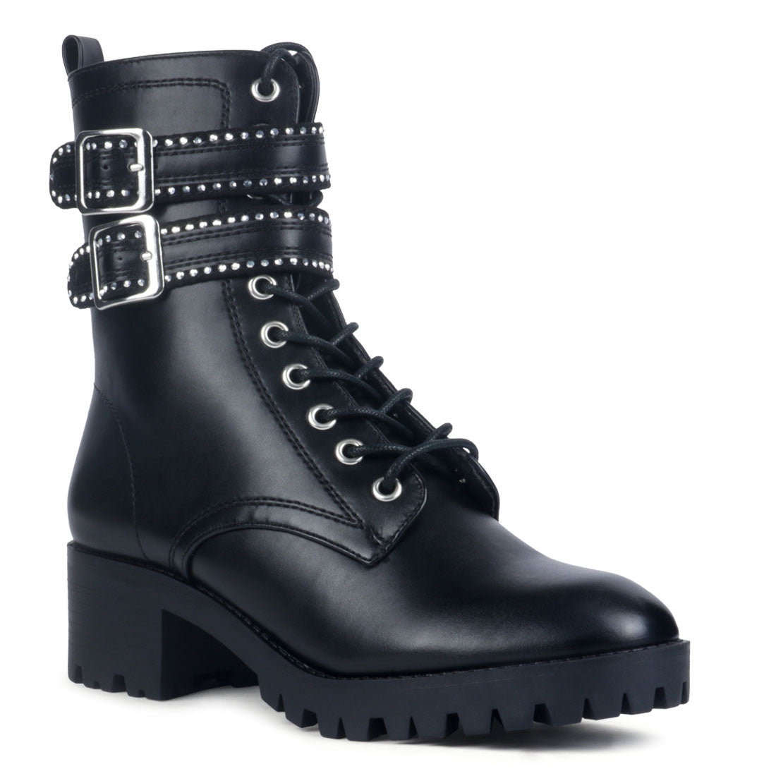 Black Studded High Ankle Boot - Black