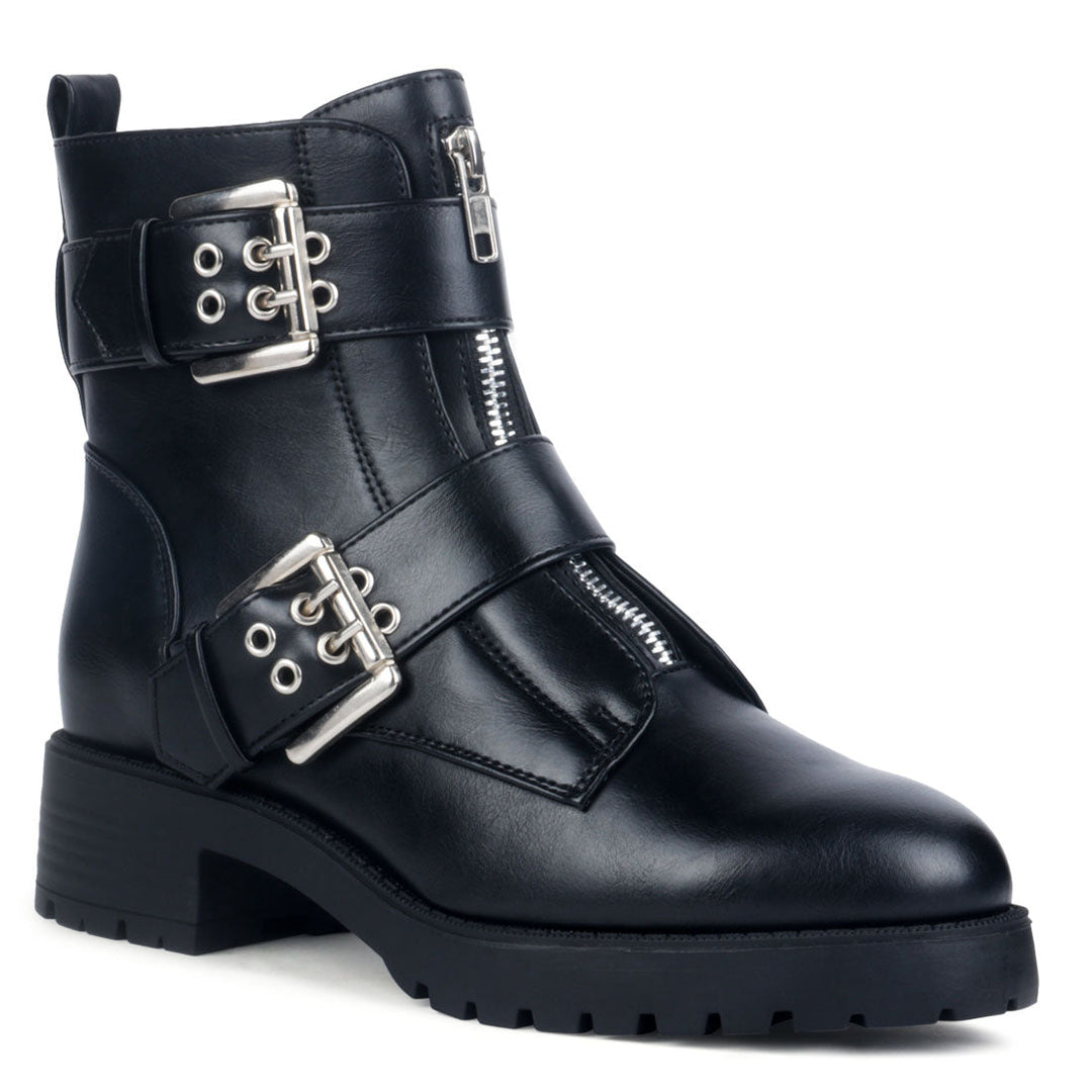 Black Zipper Buckle Boot - Black