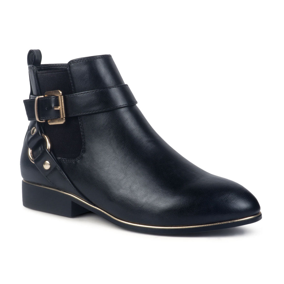 Black Golden Buckle Boot - Black