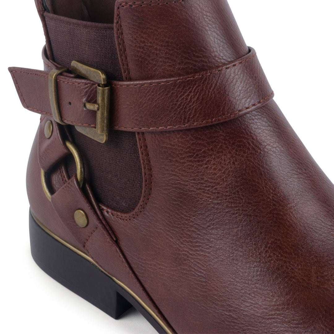 Brown Golden Buckle Boot - Brown