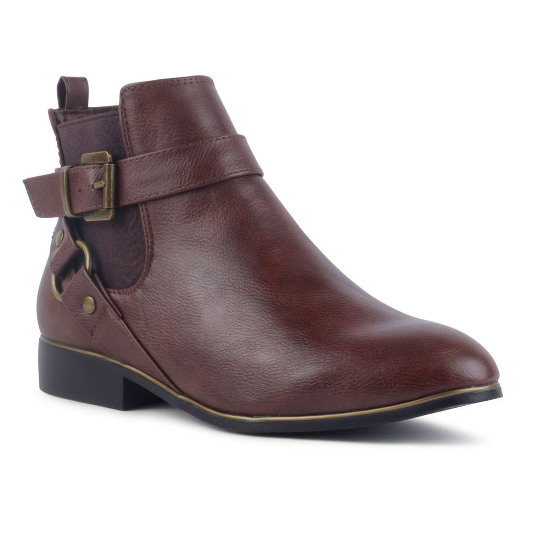 Brown Golden Buckle Boot