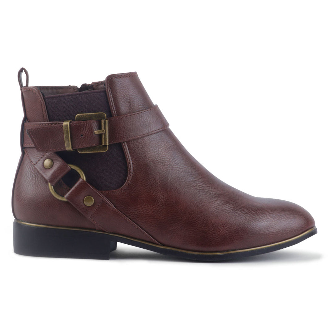 Brown Golden Buckle Boot - Brown
