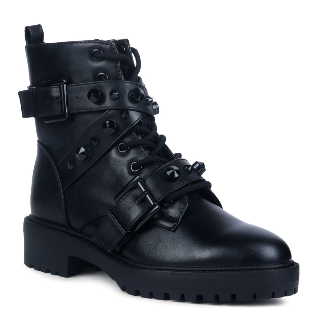 Black Studded Buckle Boot - Black