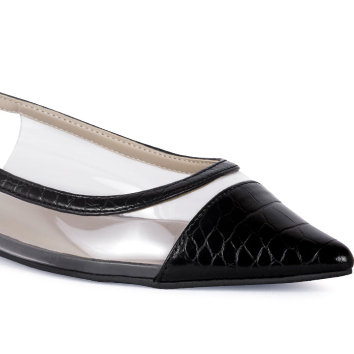 Black Clear Detail Sling-back Flats - Black