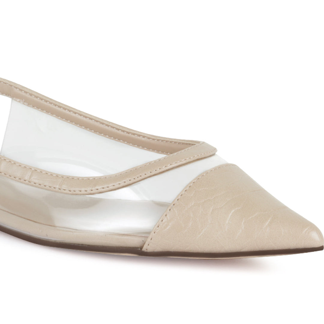 Cream Clear Detail Sling-back Flats - Camel