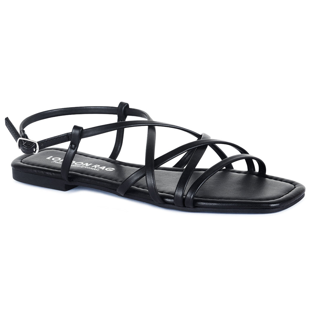 Flat Strappy Sandals in Black - Black