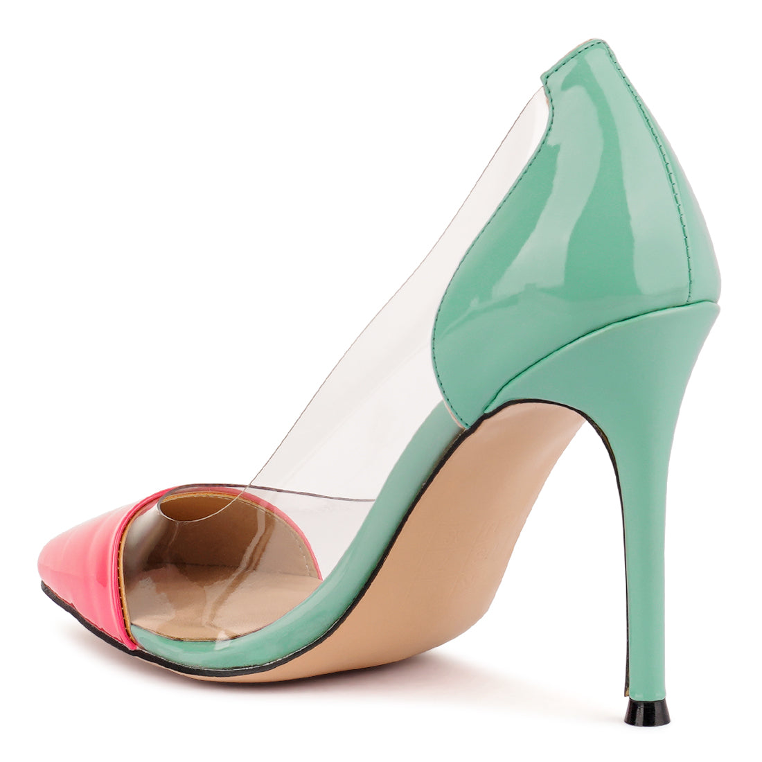 Green Pink Candace Clear Stiletto Pumps