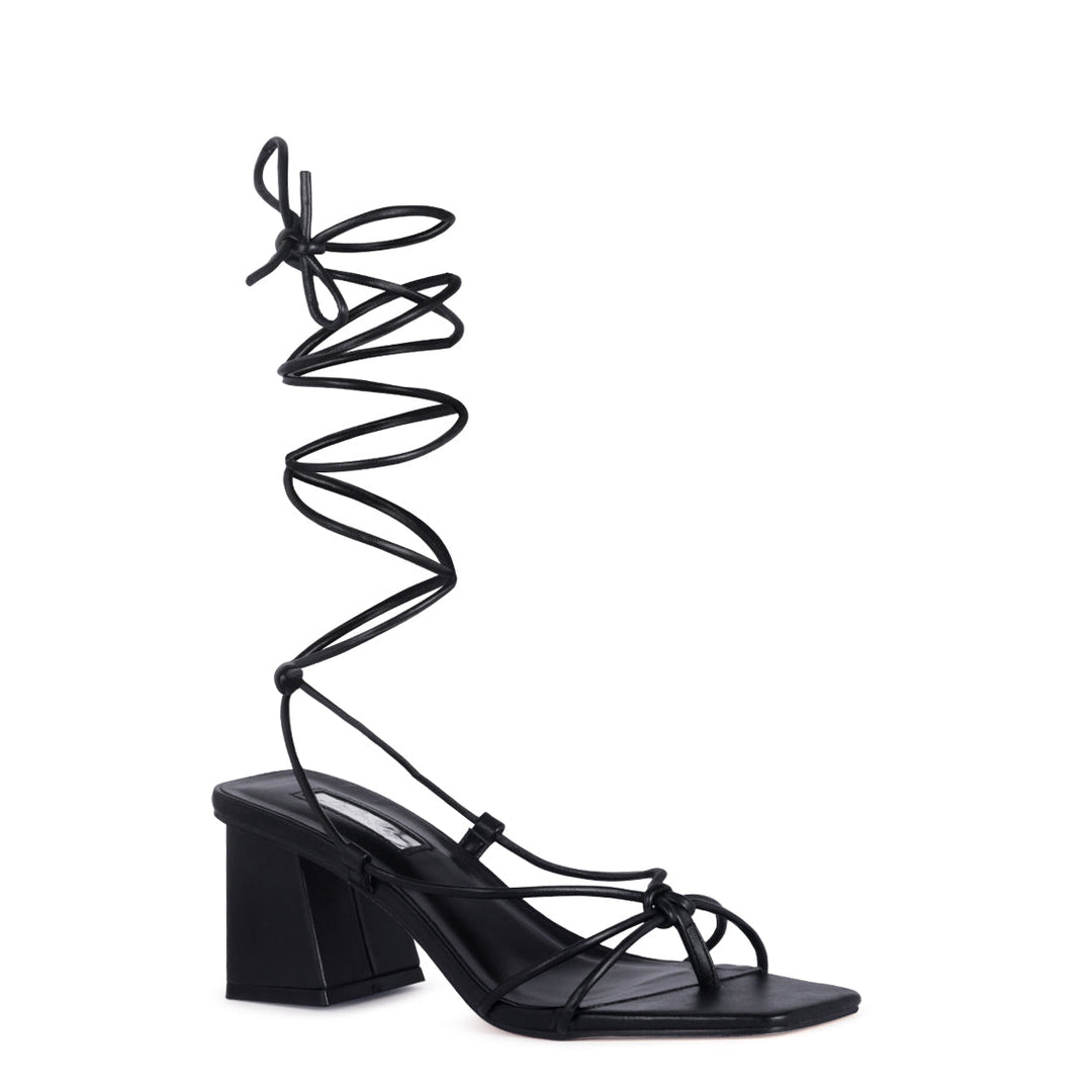 Black Tie-Up Block Heel Sandal - Black