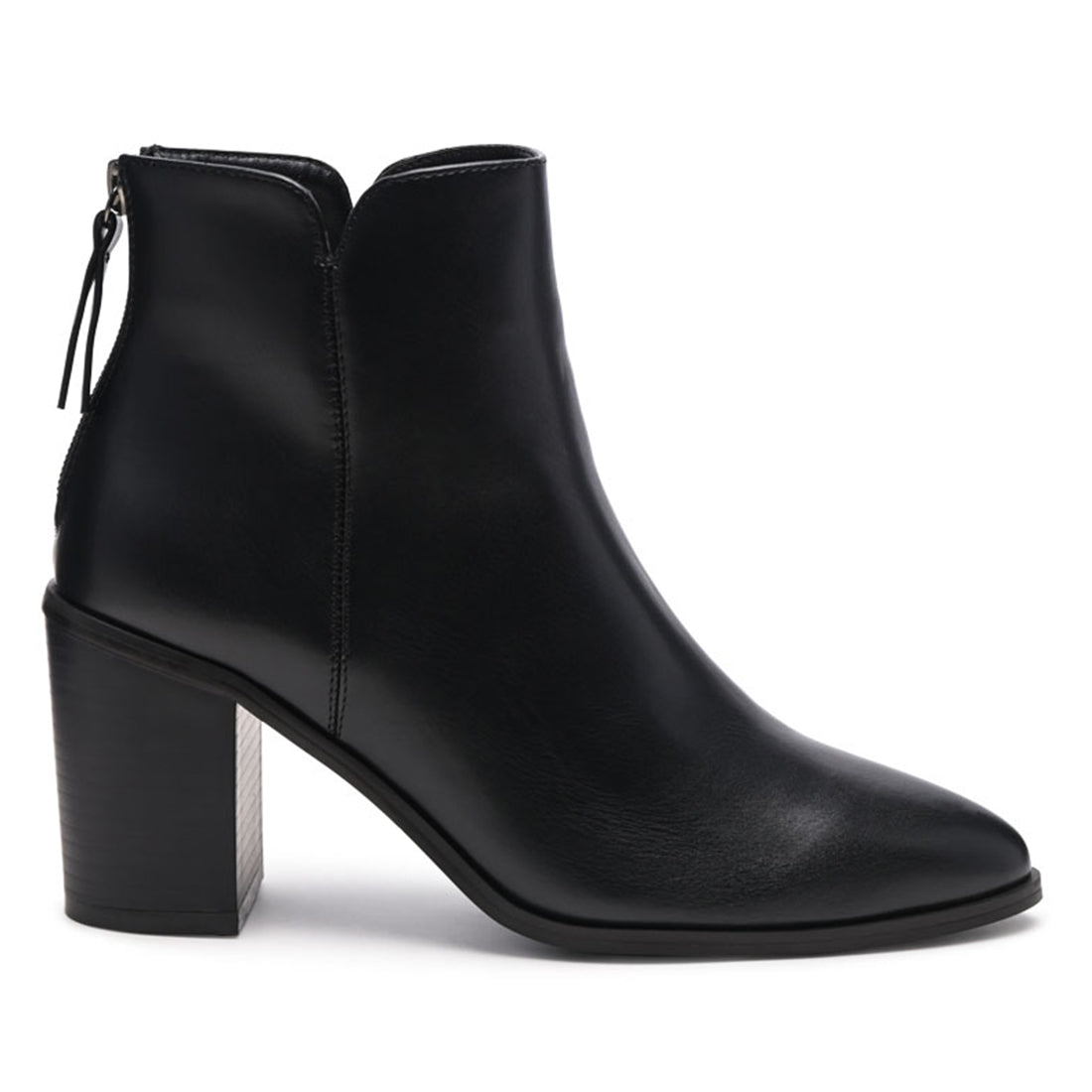 Block Heeled Faux Leather Ankle Boot in Black - Black