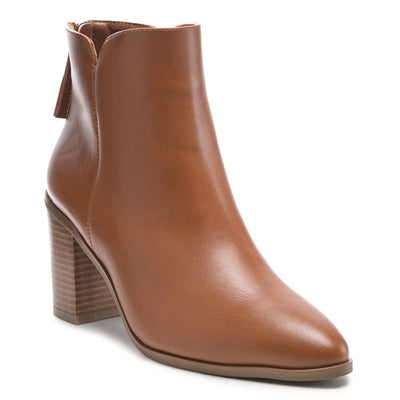 Block Heeled Faux Leather Ankle Boot in Tan - Tan