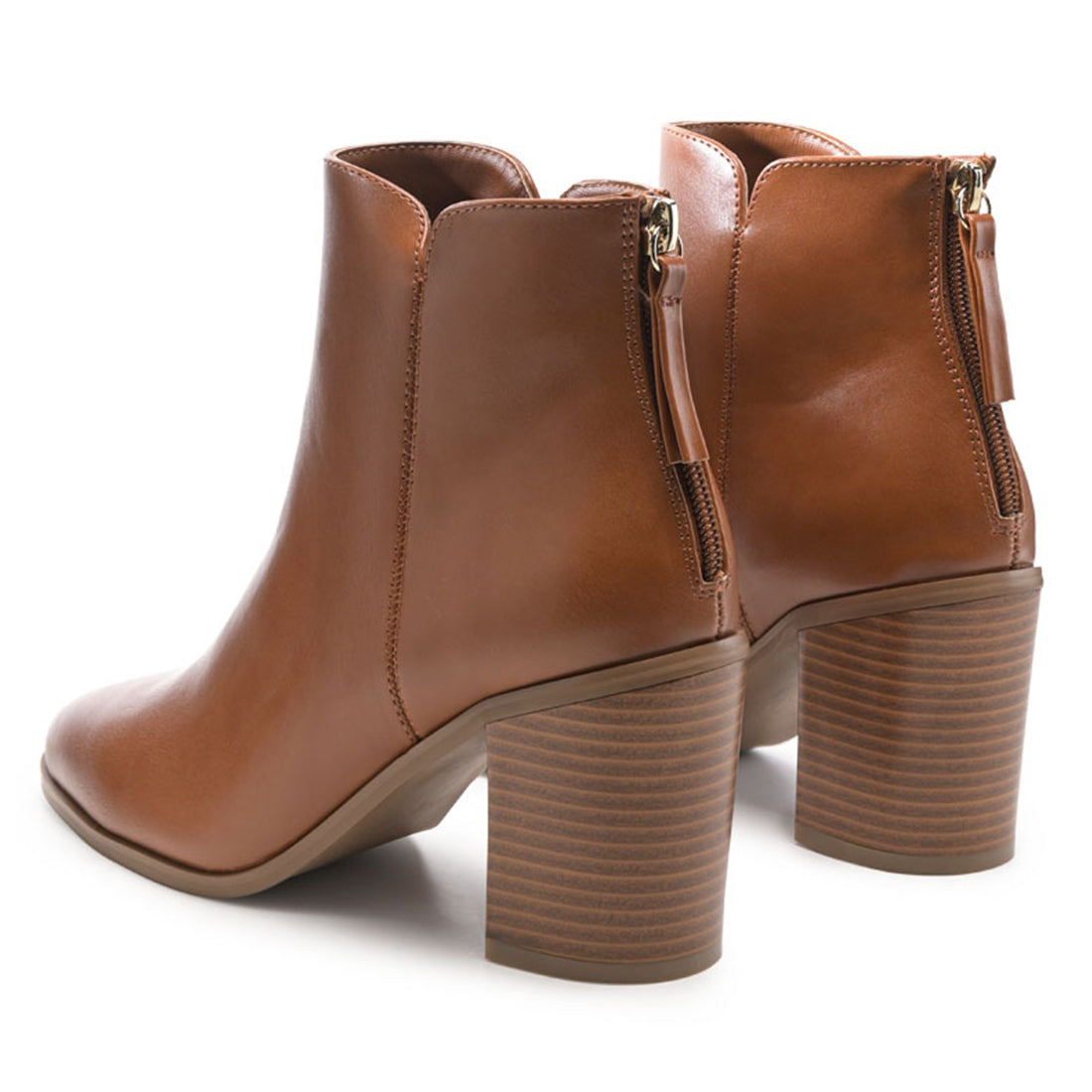 Block Heeled Faux Leather Ankle Boot in Tan - Tan