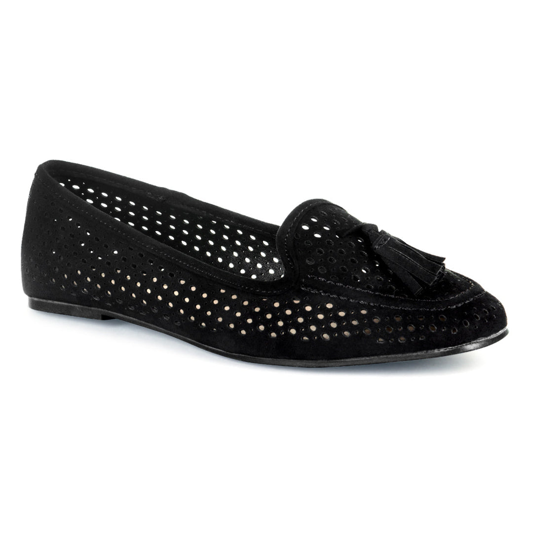 Black Perforated Microfiber Loafer - Black