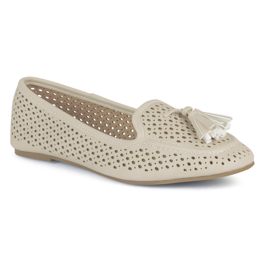 Nude Perforated Microfiber Loafer - Nude