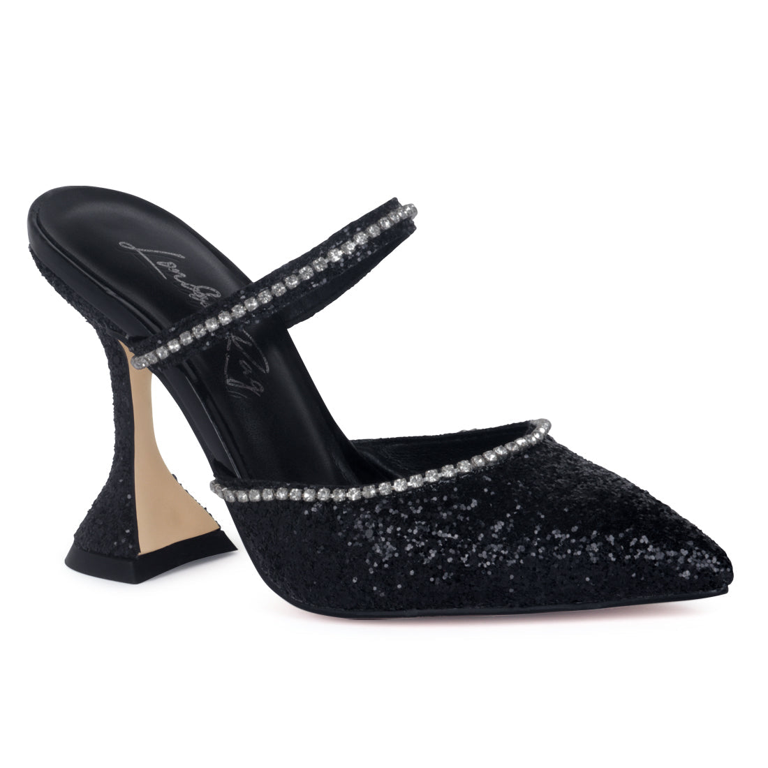 Glitter Spool Heel Sandal in Black - Black