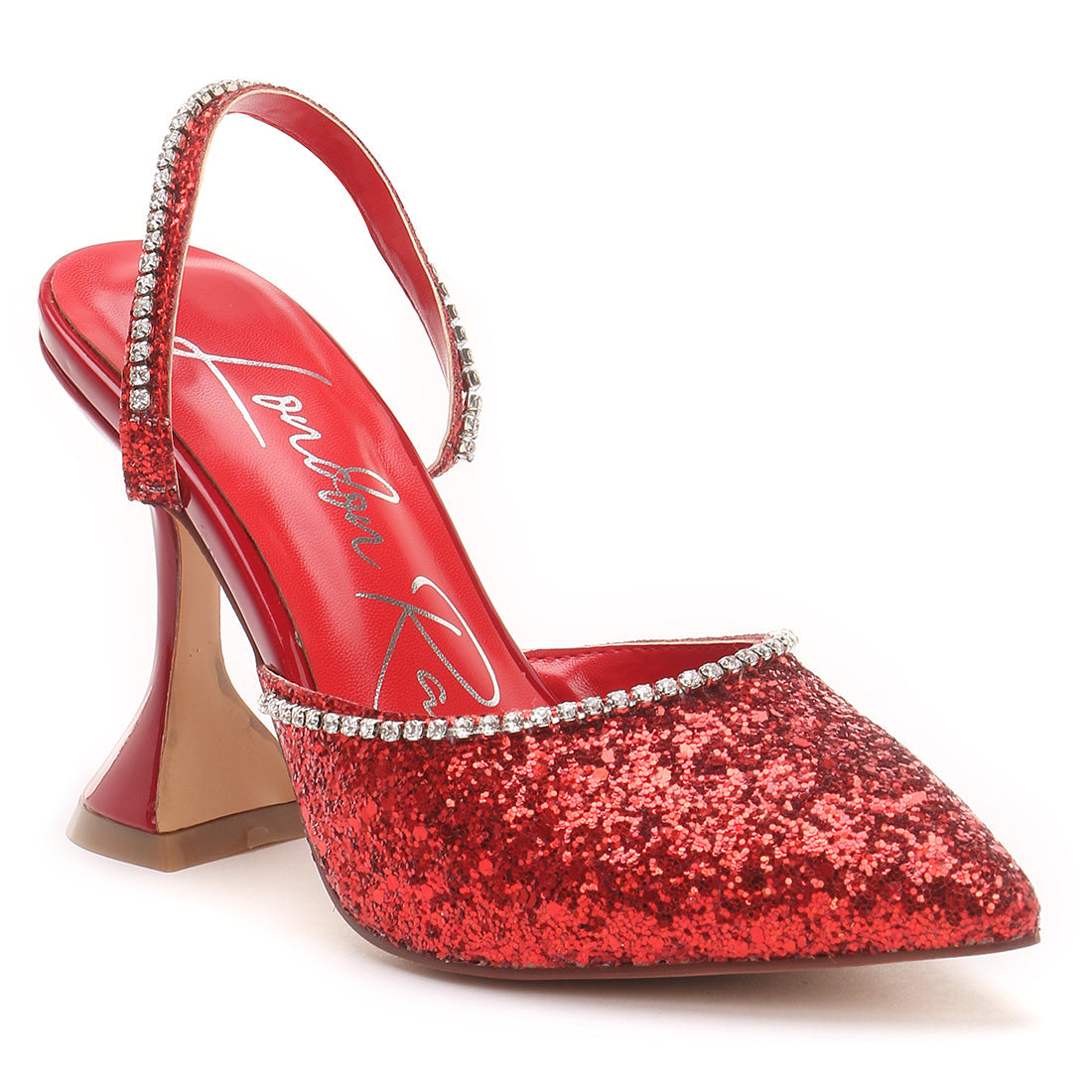 Glitter Spool Heel Sandal in Red