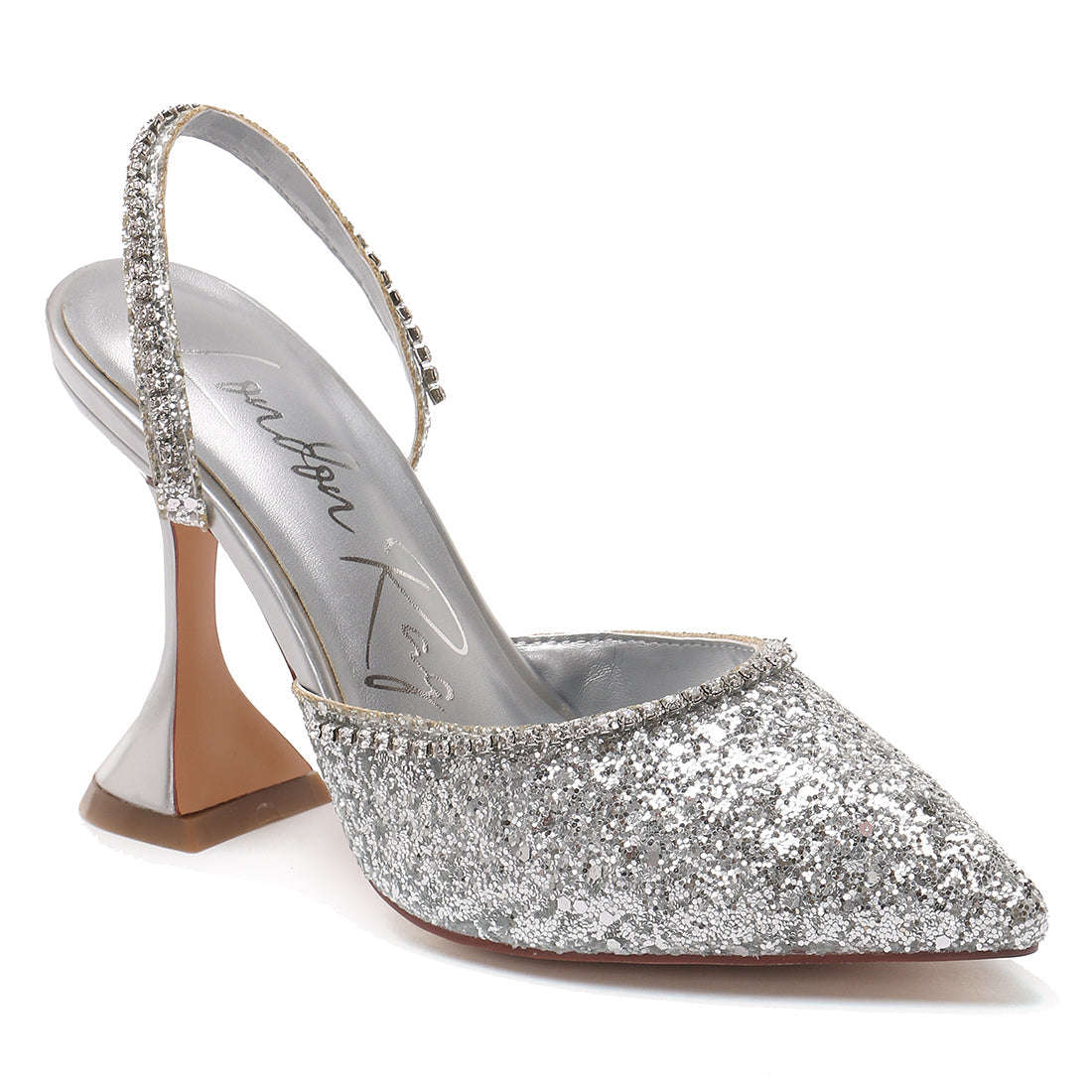 Glitter Spool Heel Sandal in Silver