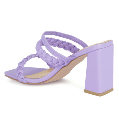 Woven Strap Casual Block Sandals - Purple